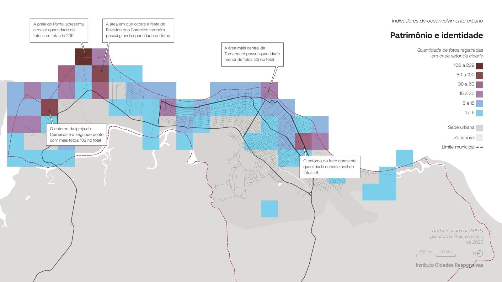 Mapa de Tamandaré com indicação de imóveis de interesse cultural e patrimônio edificado